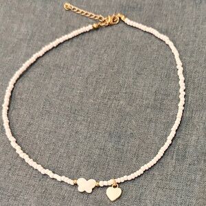 Delicate Pink Beaded Necklace with Heart & Butterfly Charms